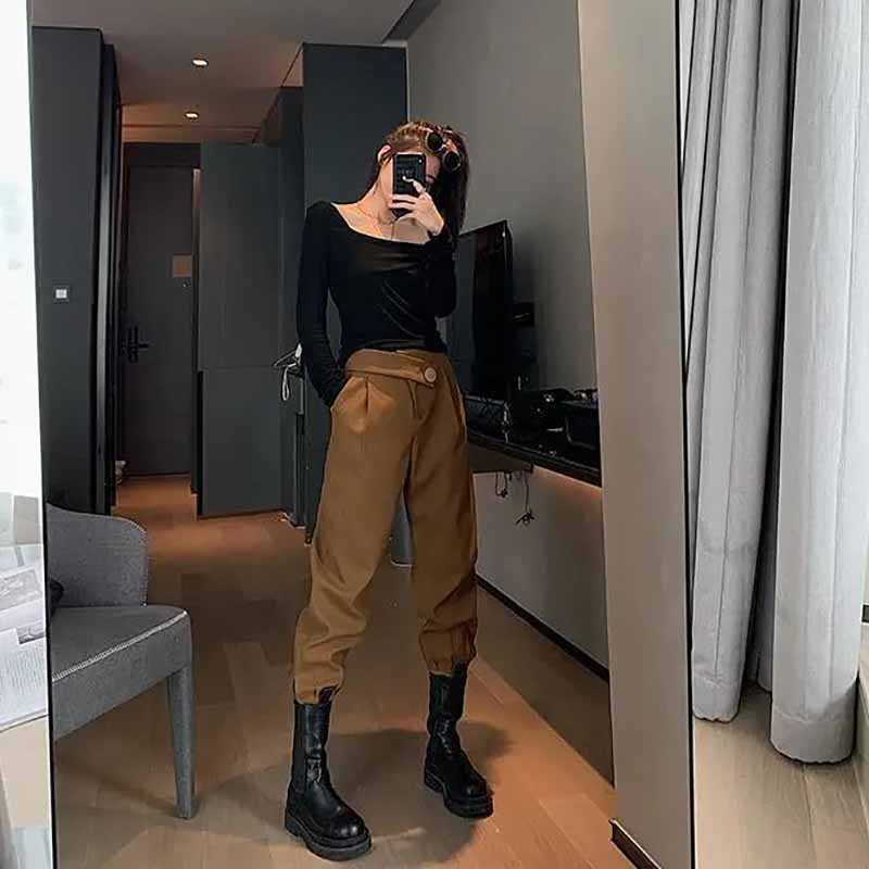 Woolen Overalls Pants Women Fall and Winter Loose and Thin Students All-match Casual Harem Woolen Pants