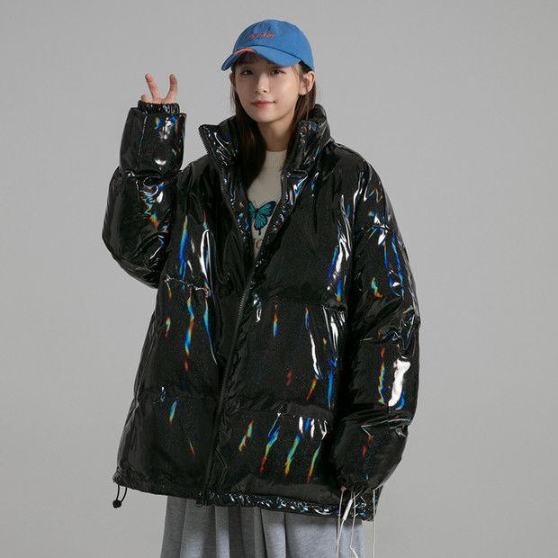 Winter Bright Face Cotton-padded Jacket Female Korean Version Loose Student Cotton-padded Jacket Thickened Warmth Stand-up Collar Bread Suit Jacket