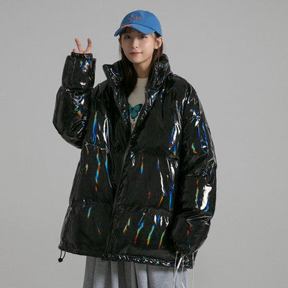 Winter Bright Face Cotton-padded Jacket Female Korean Version Loose Student Cotton-padded Jacket Thickened Warmth Stand-up Collar Bread Suit Jacket
