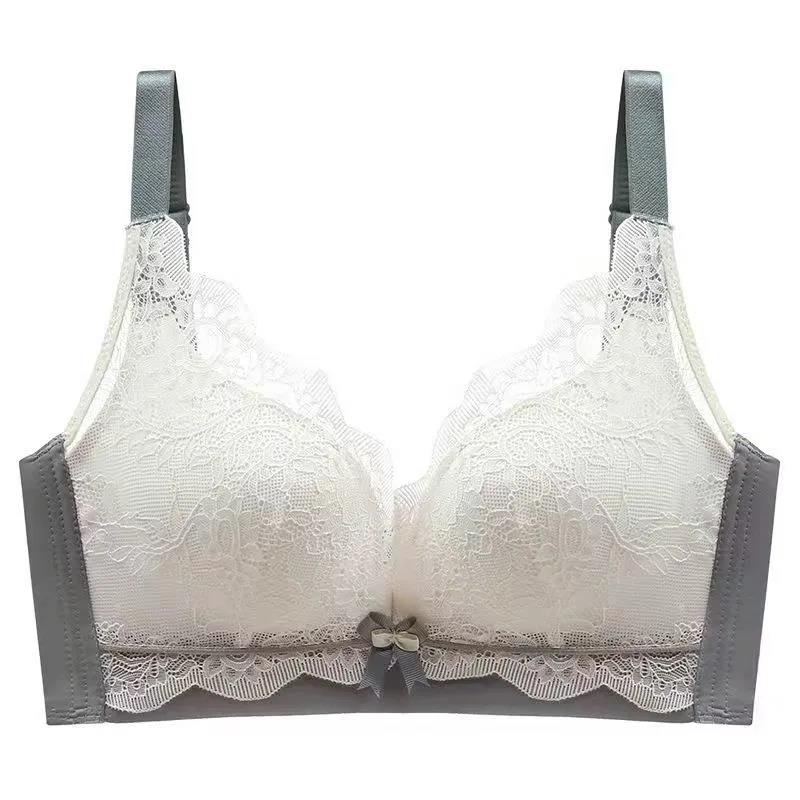 Lace Splicing Contrast Color Gathering Adjustable Latex Cup Breathable Soft Side Closing Holder Shaped Anti-sagging No Steel Ring Bra