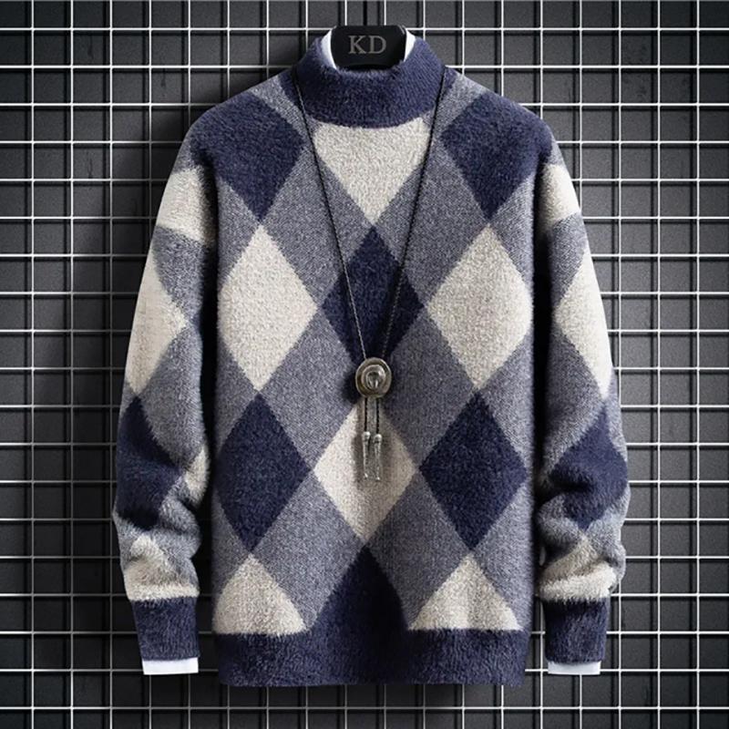 Mens Thick Mink Velvet Turtleneck Sweatshirts Men Fashion Loose Knit Warm Sweater Trendy Sweaters