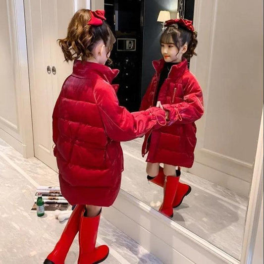 Girls' Warm Cotton Winter Clothes Windproof Down Padded Jacket Padded Jacket with Fleece