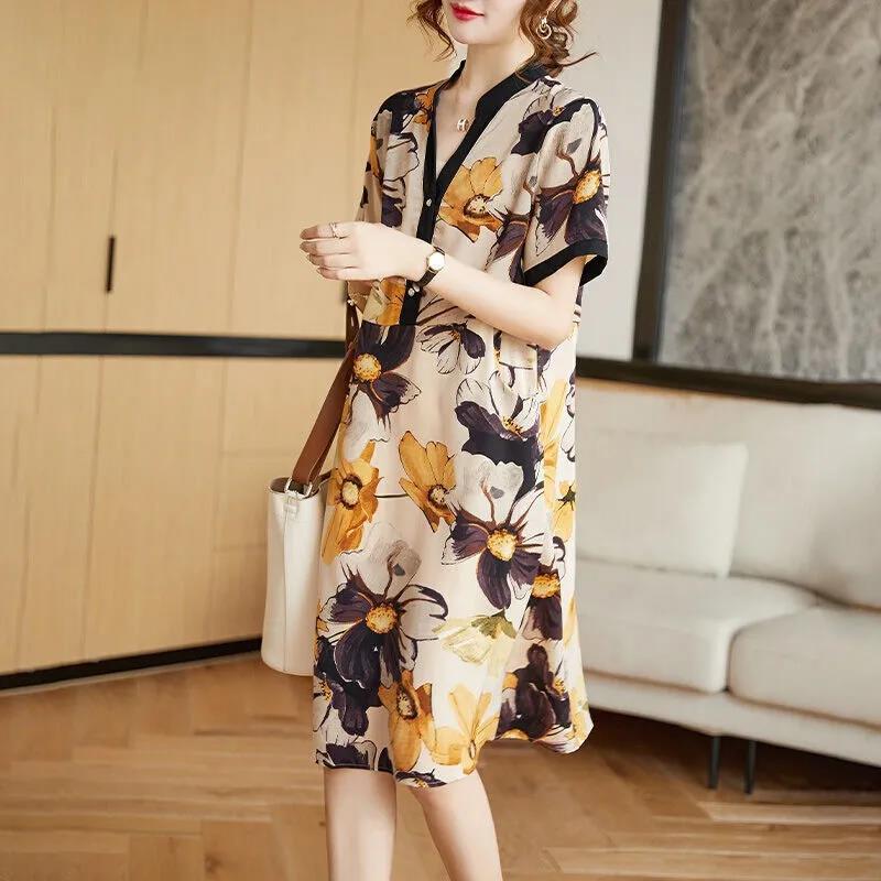 WTEMPO Plus Size Dress Summer Short Sleeve V-Neck Dress Casual knee-length Length