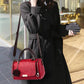 Top-handle Bag Women Handbag Retro Leather Shoulder Handbag Portable Pillow Bag with Rose Pendant
