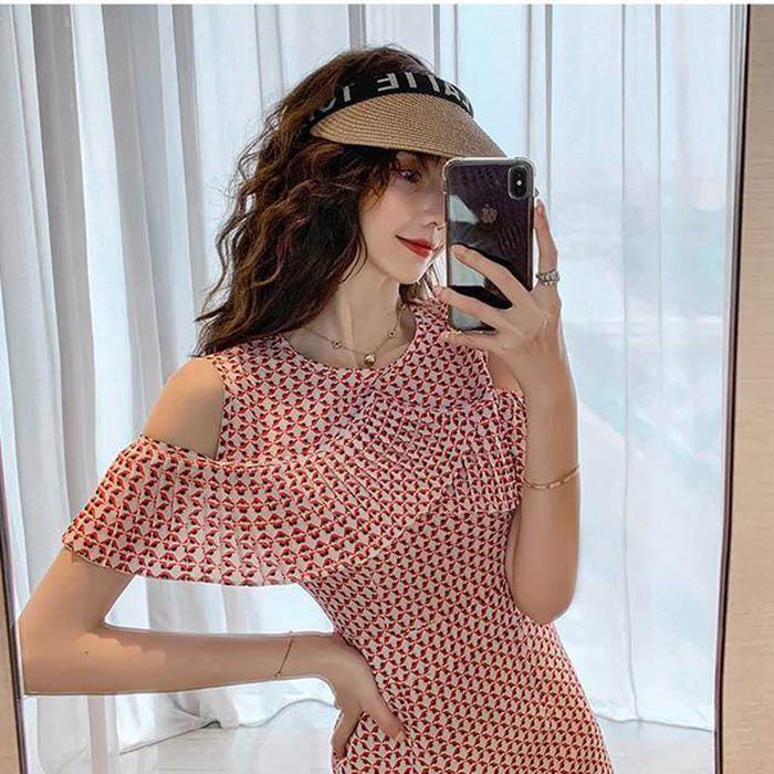 Pofulove S-XL Women Summer Off Shoulder Bag Hip A-line Dress Sexy Long V-neck Mermaid Dress