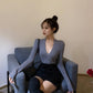 Minimalist Women Sexy Deep V-neck Bottoming Sweater Solid Color Slim Fit Knitwear