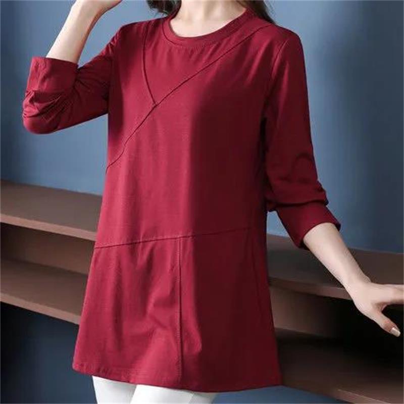 Spring Fall Long Sleeve Splicing T-Shirts Women Clothing Fashion Casual Plus Size Loose Tee Shirt Femme Tops Pullovers