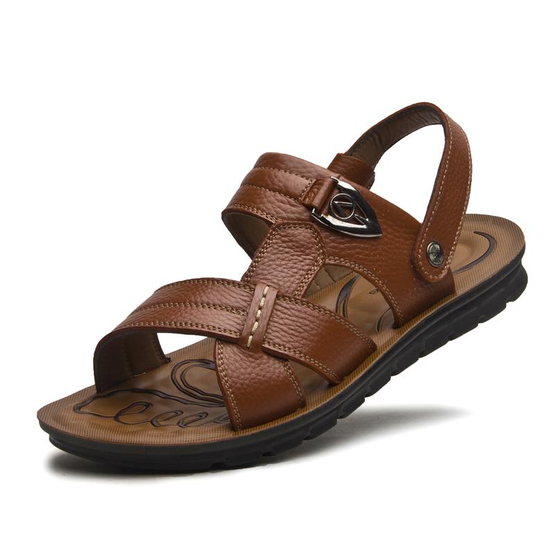Genuine Leather Sandals Summer Casual Beach Shoes Anti-slip Soft-Sole Leather Slippers