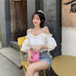 Women - on Shoulder Shoulders Short Solid Color Strap Waist Summer New Korean Design Sense