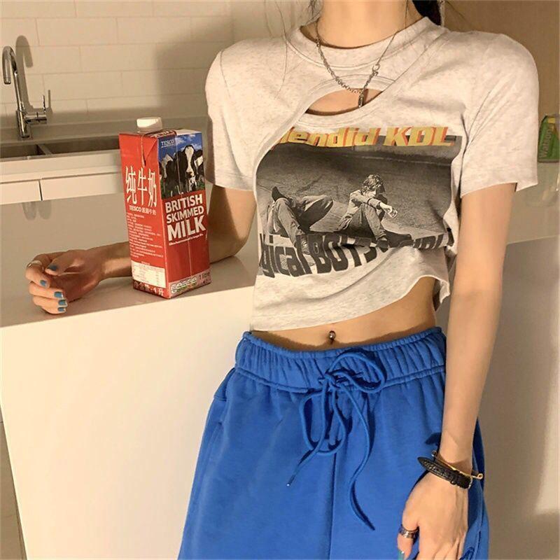 Summer Women's Fashion Asymmetry Tops Sexy Short Sleeve Solid Color Slim T-shirt