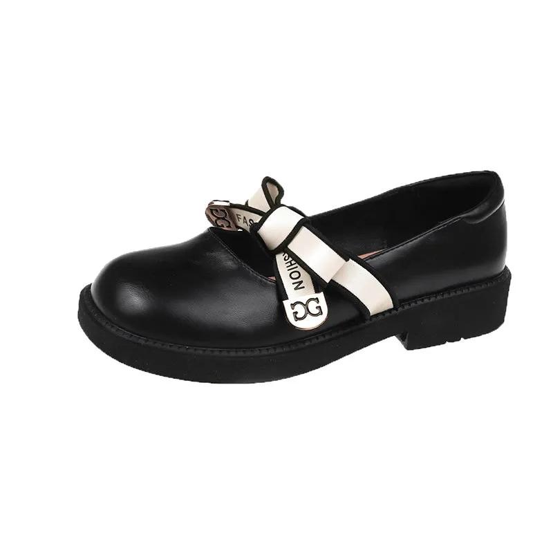 Female British Loafers Summer Small Leather Shoes Retro Medium Heel Comfortable Shoes Cute Low Wedge Lady Shoes with Skirt Lolita Shoes for Girls