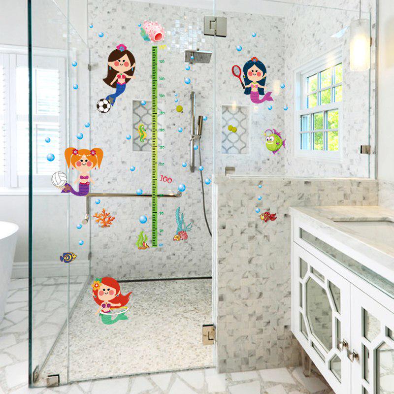[Wall sticker ]Mermaid Fish Height Wall Stickers For Kids Rooms Baby Room Nursery Bathroom Living Ro