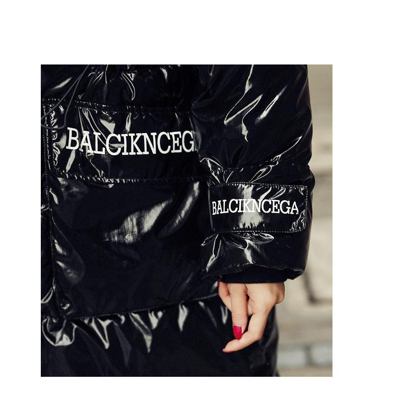 Down Jacket Shiny Korean Version of White Duck Down Thick Loose Mid-length Waist Thinner Hooded Fashion
