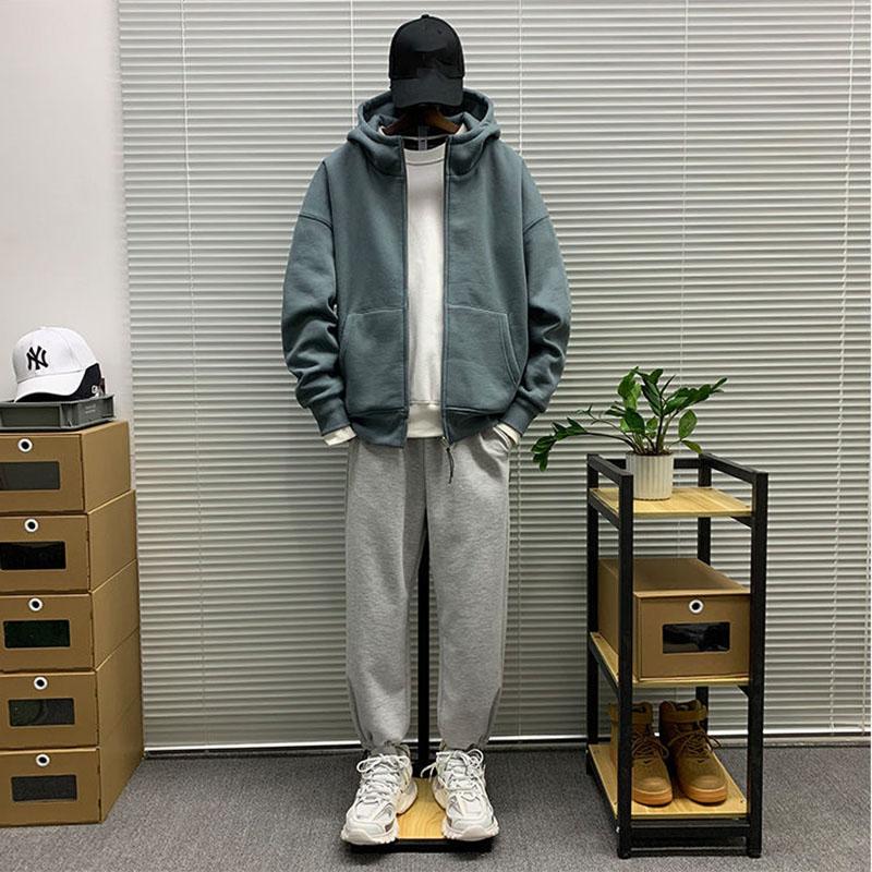 Hoodie Men's Jacket Korean Version Loose Spring and Autumn Solid Color Sweater Cardigan All-match Top Coat