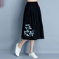 Cotton Linen Skirt Ethnic Style Women's Elastic Waist Embroidered Flower Chinese Style Four Seasons Skirt with Pockets