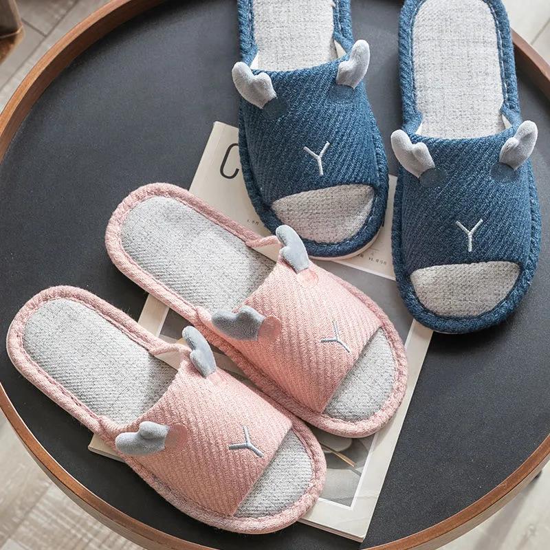 Japanese Style Slippers Female Four Seasons Household Indoor Non-slip Linen Slippers Comfortable Home Cotton Linen Breathable Leisure Summer