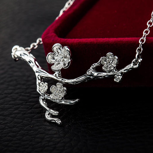 Fashion Ethnic Style Necklace Plum Blossom Branch Necklace Clavicle Chain Flower Ornament