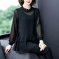 Spring Fall Sexy Women See Through Blouse Black Perspective Top Fashion Long Sleeve Transparent Sheer TShirt Pullover