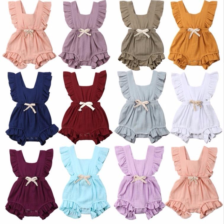 Baby Girls Clothes Kids Girls Sleeveless Ruffle Button Romper jumpsuit Set Infant Toddler Newborn Outfits Set