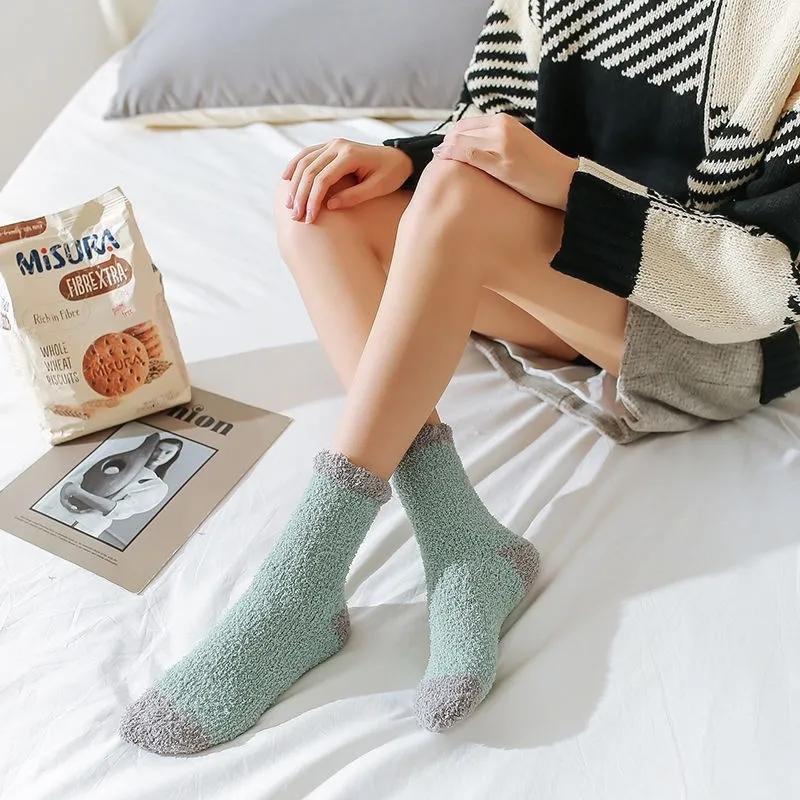 5 Pairs Coral Fleece Socks Women's Thickening Fleece Sleeping Socks Autumn Winter Home Floor Plush Socks Warm Sleeping Socks
