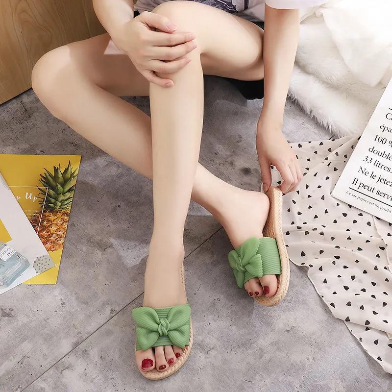Slippers Women's Outer Wear Beach Slippers Korean Fashion All-match Sandals and Slippers Bow Slippers Non-slip Slippers