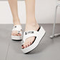 Love Sandals and Slippers Women's Rhinestone Sponge Cake Thick-soled High-heeled Flip-flops Casual Beach Sandals Cute Sexy Sandals