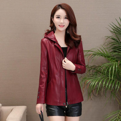 Women's Sheepskin Leather Jacket Autumn Winter Plus Size Genuine Leather Jacket Slim Hooded Motorcycle Jacket Sheepskin Coats