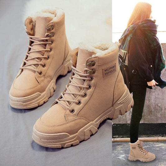 Women Warm Ankle Boots Winter Thick Sole Casual Plus Velvet Leather Shoes Women  Short Snow  Boots Footwear Size 35-41