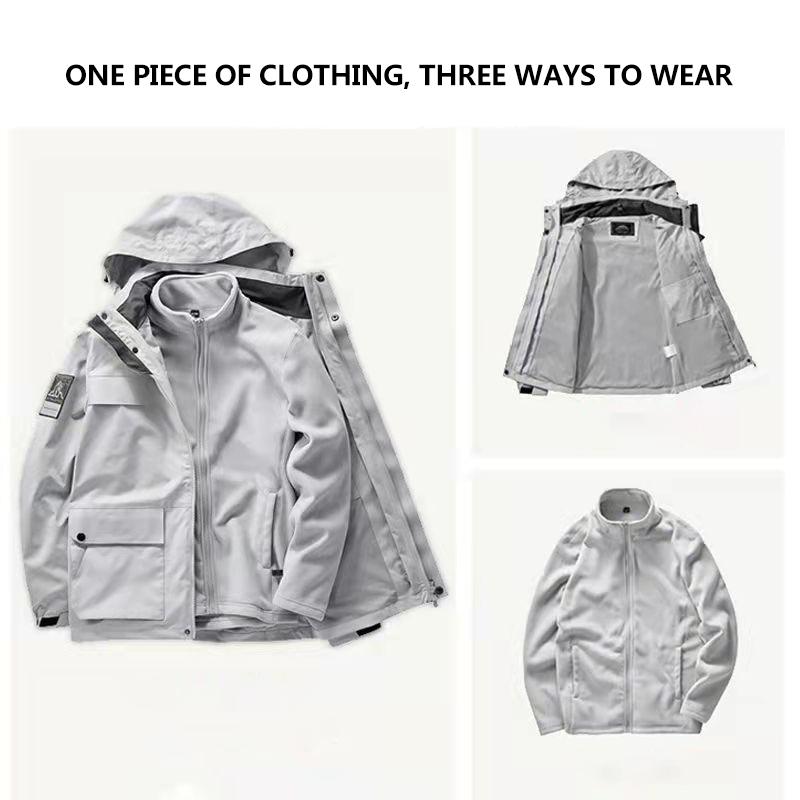 Outdoor Jacket Waterproof and Windproof Three-in-one Thickening Plus Velvet Winter Mountaineering Suit with Plus Velvet Liner Thick Coat Travel Jacket