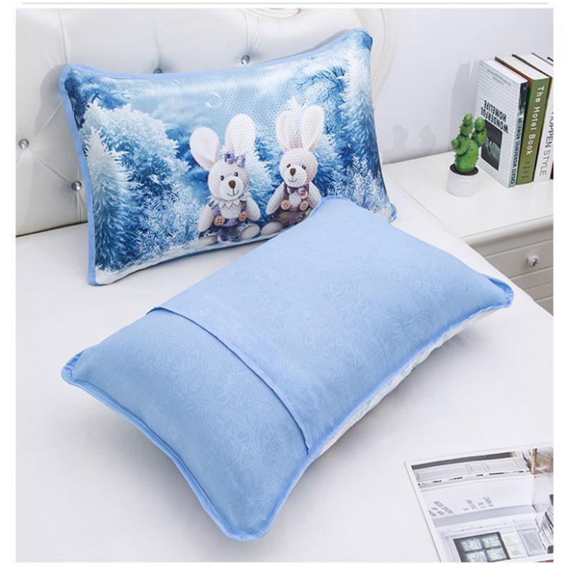 A Pair of Ice Silk Pillowcases Simple Patterned Style Summer Cute Tencel Cool Pillow Core Set Can Be Washed