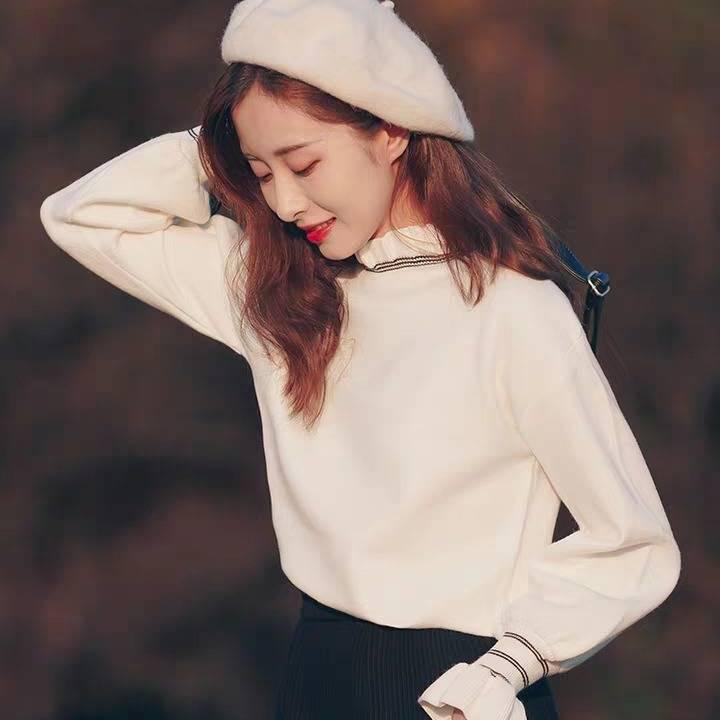 Pofulove Autumn and Winter High-quality Core-spun Yarn Sweater Women Loose Pullover Wild Sweater