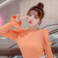 Podilove Women's long-sleeve off-shoulder knit sweater womens sweet ruffled slim sweater women
