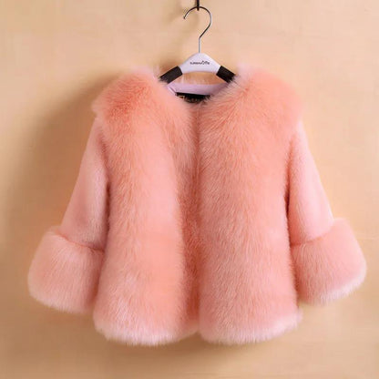 Girls' Fur Winter Jackets Children's Imitation Fox Fur Children Wool Sweater Baby Thickening Solid Color Plush Thickening Warm Cotton Clothing