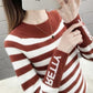 Striped Pattern Sweater Knit Slim Pullover Top for Autumn and Winter Women's Bottoming Shirt