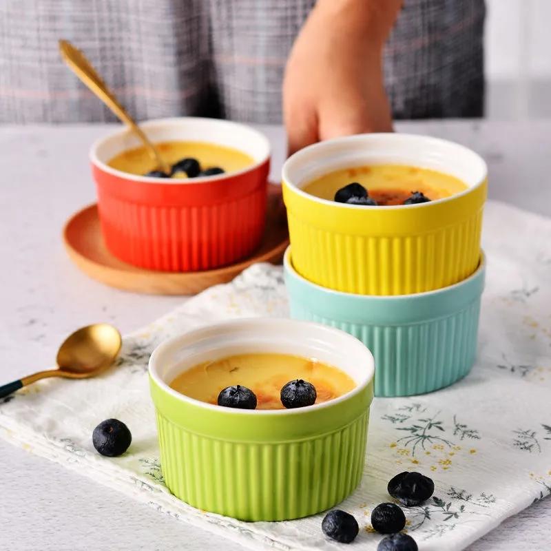 Nordic Household Single Baking Bowl Baked Dessert Pudding Cute Ceramic Bowl Steamed Egg Mold Small Bowl