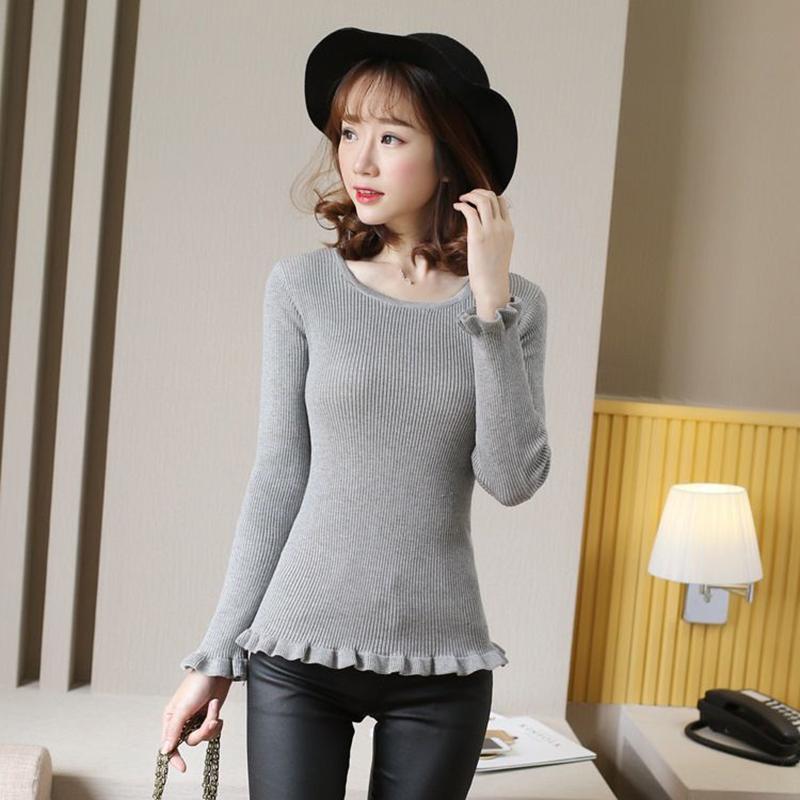 Autumn and Winter Plus Velvet Thick Warm Women's Sweater Fashion Slim Round Neck Pullover Long Sleeve Sweater Elegant Noble Women's Top