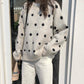 Autumn Winter Retro Dot Student Loose Long Sleeve Round Neck Pullover Classic Sweater Women