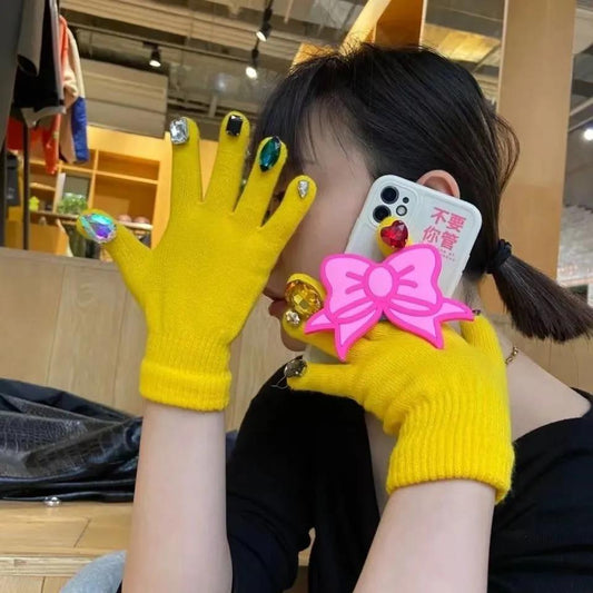 Nail Gloves Ins Luxury Nail DIY Color Diamond Gloves Thickening Warm Student Gloves