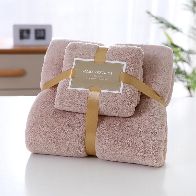 Adult Coral Velvet Towel + Bath Towel Set Home Oversized Absorbent Quick-drying Bath Towel