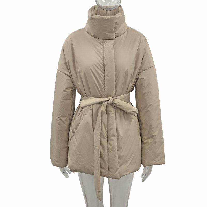 Casual Collected Waisted Parkas Women Fashion Simple Coats Women Elegant Spring Stand Collar Cotton Jackets Female Ladies