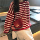 Color Striped Loose Striped Stretch Sweater Long Sleeve Round Neck Mesh Sweater Women