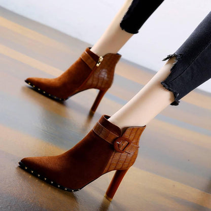 Women's Pointed High-Heeled Fashion Pattern Shoes Boots Large Size Booties Winter High Heels