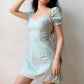 Female French Style Square Neck Vintage Waist Slim Elegant Bubble Sleeve Short Party Dress