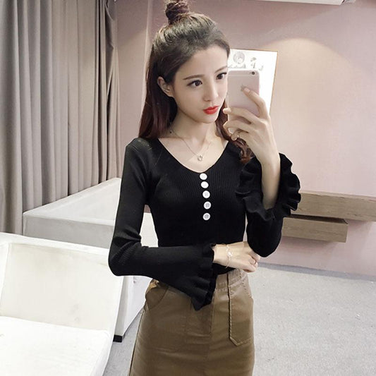 Autumn and Winter Knitted Simple Sweater Pullover Bag Hip Top Fashion Solid Color Female Bottoming Shirt
