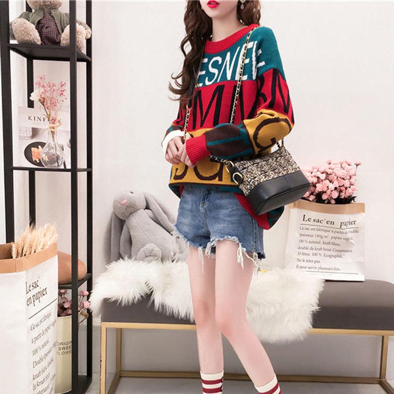 Letter Print Pullover Sweater Women Student Korean Loose Sweater Dress Top Autumn Winter Casual Bottoming Shirt Jumper