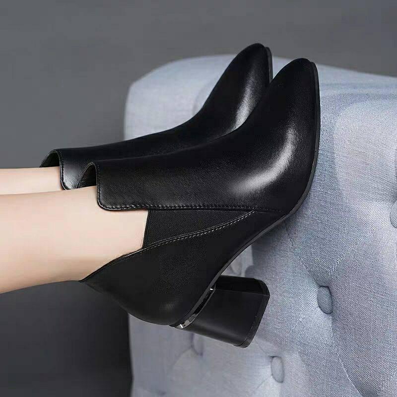 Women Slim Ankle Boots For Women Pointed Toe Thick Ankle Boots High Heel Shoes Woman Bota Feminina