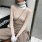 Pofulove Women Turtleneck Hit Color Sweater Long-sleeved Knitted Bottoming Shirt Autumn Winter