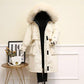 Faux Fur Collar Mid-length Down Jacket Women's Length Over The Knee, Large Size, Thicker, Loose Waist and Slim