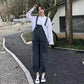 Women Vintage Denim Suspenders Pants Spring and Autumn Loose Versatile Western Style Casual Wide Leg Capris