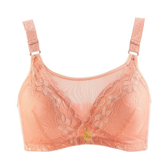 Large Size Non-wireless Underwear Sexy Lace Thin Section Gathered Adjustable Anti-glare Bra Women's Bra Metal Pendant Sexy and Cute